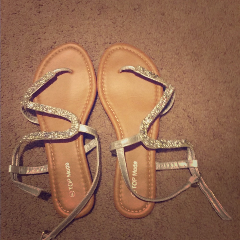 Silver crystal strap sandals by Top Moda, size 7.